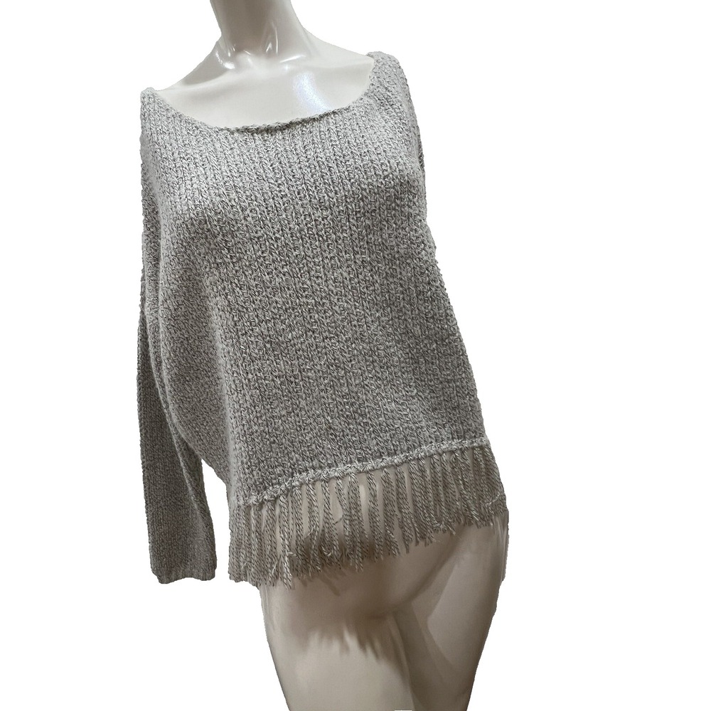 PROMESA Fringe Long Sleeve Pullover Split Back  Sweater Small